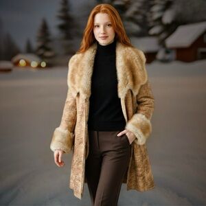 In Form Boho Microsuede Faux Fur Coat, XL (fits like a M-L)